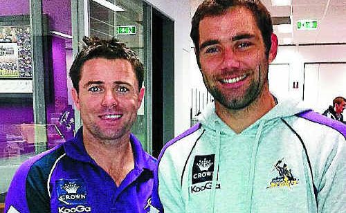 Former Warwick player Frank Barrett with Cameron Smith. Former Warwick player Frank Barrett with Cameron Smith.